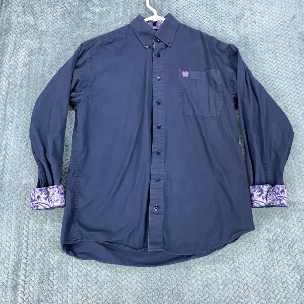 Cinch Western Shirt Men's Small Dark Blue Flip Cuffs L/S Button Down Cowboy Y2K